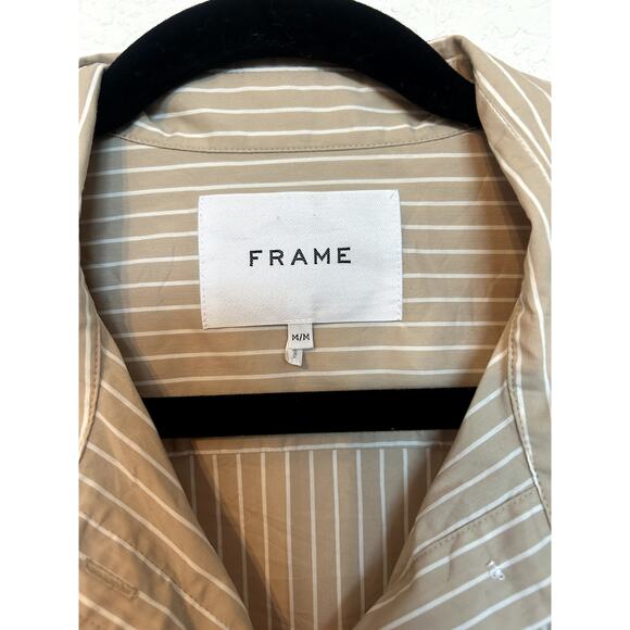 Frame Cropped Wide Sleeve Shirt in Sand Multi - Picture 3 of 5